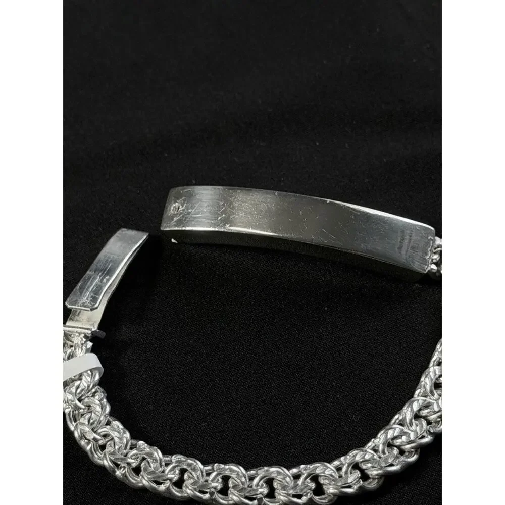 Sterling Silver 925 ID Bracelet Mens Curb Link Chain Engravable Plate 7.5 Inch